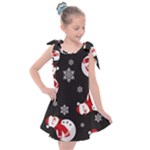 Christmas Texture, Retro Background With Snowmen Kids  Tie Up Tunic Dress