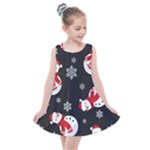 Christmas Texture, Retro Background With Snowmen Kids  Summer Dress