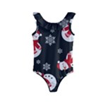 Christmas Texture, Retro Background With Snowmen Kids  Frill Swimsuit