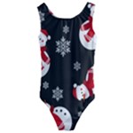 Christmas Texture, Retro Background With Snowmen Kids  Cut-Out Back One Piece Swimsuit