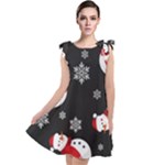 Christmas Texture, Retro Background With Snowmen Tie Up Tunic Dress