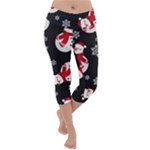 Christmas Texture, Retro Background With Snowmen Lightweight Velour Capri Yoga Leggings