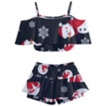 Christmas Texture, Retro Background With Snowmen Kids  Off Shoulder Skirt Bikini