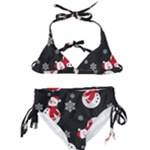 Christmas Texture, Retro Background With Snowmen Kids  Classic Bikini Set