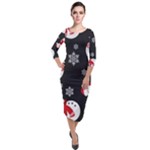 Christmas Texture, Retro Background With Snowmen Quarter Sleeve Midi Velour Bodycon Dress