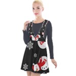 Christmas Texture, Retro Background With Snowmen Plunge Pinafore Velour Dress