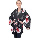 Christmas Texture, Retro Background With Snowmen Long Sleeve Velvet Kimono 