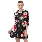 Christmas Texture, Retro Background With Snowmen Mini Skater Shirt Dress