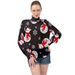 Christmas Texture, Retro Background With Snowmen High Neck Long Sleeve Chiffon Top