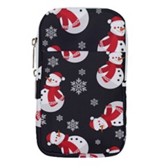 Christmas Texture, Retro Background With Snowmen Waist Pouch (Large) from ArtsNow.com