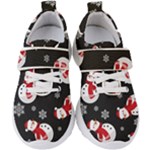 Christmas Texture, Retro Background With Snowmen Kids  Velcro Strap Shoes