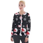 Christmas Texture, Retro Background With Snowmen Velvet Zip Up Jacket