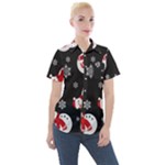 Christmas Texture, Retro Background With Snowmen Women s Short Sleeve Pocket Shirt