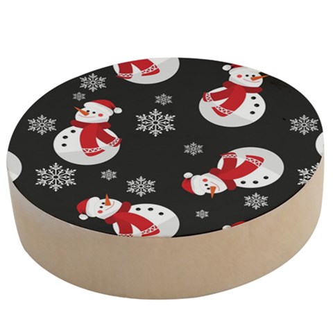 Christmas Texture, Retro Background With Snowmen Wooden Bottle Opener (Round) from ArtsNow.com