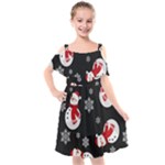 Christmas Texture, Retro Background With Snowmen Kids  Cut Out Shoulders Chiffon Dress