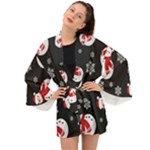 Christmas Texture, Retro Background With Snowmen Long Sleeve Kimono