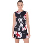 Christmas Texture, Retro Background With Snowmen Lace Up Front Bodycon Dress