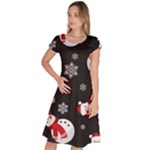 Christmas Texture, Retro Background With Snowmen Classic Short Sleeve Dress