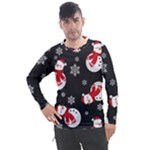 Christmas Texture, Retro Background With Snowmen Men s Pique Long Sleeve T-Shirt