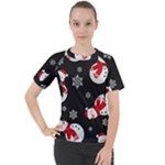 Christmas Texture, Retro Background With Snowmen Women s Sport Raglan T-Shirt