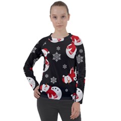 Christmas Texture, Retro Background With Snowmen Women s Long Sleeve Raglan T