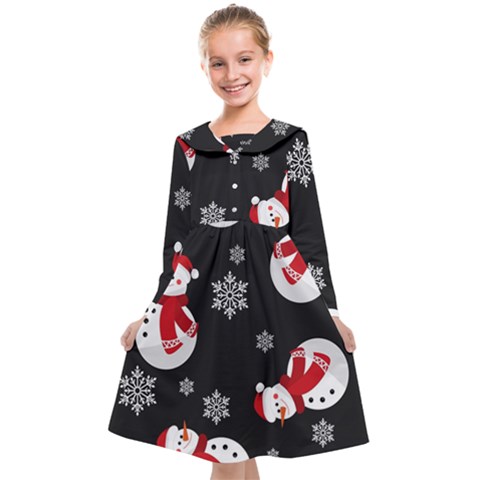 Christmas Texture, Retro Background With Snowmen Kids  Midi Sailor Dress from ArtsNow.com