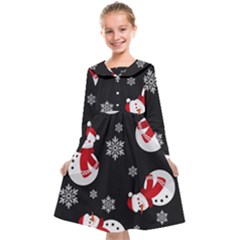 Christmas Texture, Retro Background With Snowmen Kids  Midi Sailor Dress from ArtsNow.com