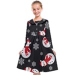 Christmas Texture, Retro Background With Snowmen Kids  Midi Sailor Dress