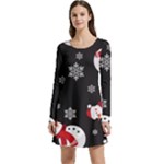 Christmas Texture, Retro Background With Snowmen Long Sleeve Velour Skater Dress