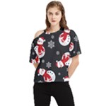 Christmas Texture, Retro Background With Snowmen One Shoulder Cut Out T-Shirt