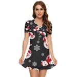 Christmas Texture, Retro Background With Snowmen V-Neck High Waist Chiffon Mini Dress