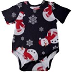 Christmas Texture, Retro Background With Snowmen Baby Short Sleeve Bodysuit