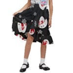 Christmas Texture, Retro Background With Snowmen Kids  Ruffle Flared Wrap Midi Skirt