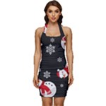 Christmas Texture, Retro Background With Snowmen Sleeveless Wide Square Neckline Ruched Bodycon Dress