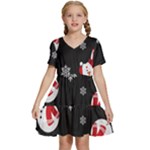 Christmas Texture, Retro Background With Snowmen Kids  Short Sleeve Tiered Mini Dress