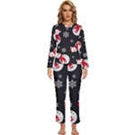 Christmas Texture, Retro Background With Snowmen Womens  Long Sleeve Lightweight Pajamas Set