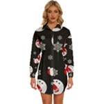 Christmas Texture, Retro Background With Snowmen Womens Long Sleeve Shirt Dress