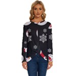 Christmas Texture, Retro Background With Snowmen Long Sleeve Crew Neck Pullover Top