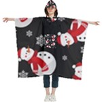 Christmas Texture, Retro Background With Snowmen Women s Hooded Rain Ponchos