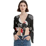 Christmas Texture, Retro Background With Snowmen Trumpet Sleeve Cropped Top