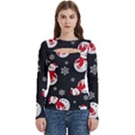 Christmas Texture, Retro Background With Snowmen Women s Cut Out Long Sleeve T-Shirt