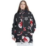 Christmas Texture, Retro Background With Snowmen Women s Multi Pockets Zip Ski and Snowboard Waterproof Breathable Jacket