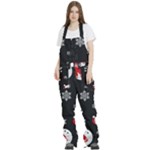 Christmas Texture, Retro Background With Snowmen Women s Front Zip Ski And Snowboard Bib Pants