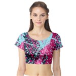 Colorful Splashes Grunge, Abstract Art Short Sleeve Crop Top