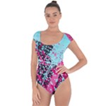 Colorful Splashes Grunge, Abstract Art Short Sleeve Leotard 