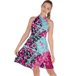 Colorful Splashes Grunge, Abstract Art Sleeveless Halter Neck A-Line Dress