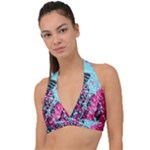 Colorful Splashes Grunge, Abstract Art Halter Plunge Bikini Top