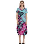 Colorful Splashes Grunge, Abstract Art T-Shirt Midi Dress With Pockets