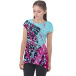 Colorful Splashes Grunge, Abstract Art Cap Sleeve High Low Top