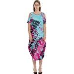 Colorful Splashes Grunge, Abstract Art Cold Shoulder Loose Fit Dress With Pockets